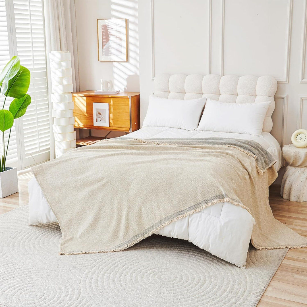 Lily Manor Box Cushion Sofa Slipcover Chenille - Beige 180cm H X 300cm W X 1cm D