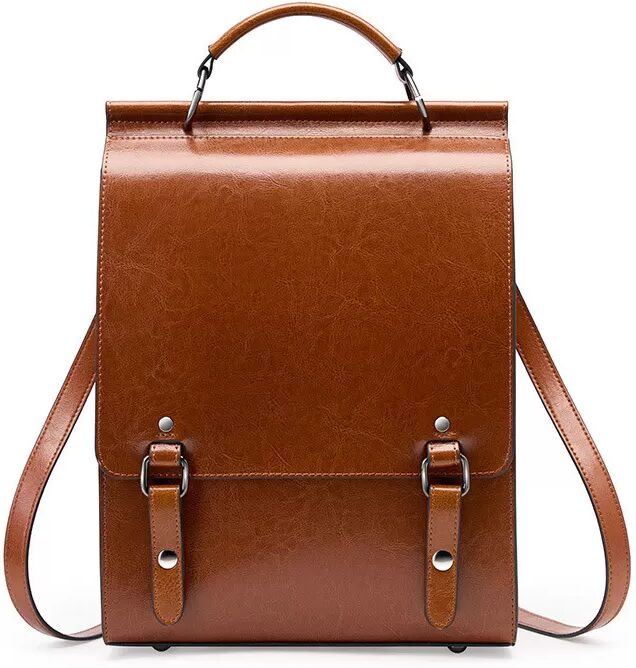 INF Verstellbare Umhängetasche aus Leder - Vintage-Rucksack aus Rindsleder für College & Pendeln Kaffee