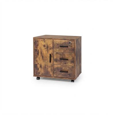 Relaxdays Rollcontainer, 3 Schubladen, 2 Türfächer, HxBxT: 57 x 60 x 40 cm, abschließbar, Aktenrollschrank, vintagebraun