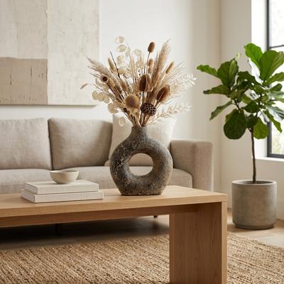 Sagebrook Home Antiqued Ring Terracotta Vase for Modern Cozy Bedroom, Black & Brown