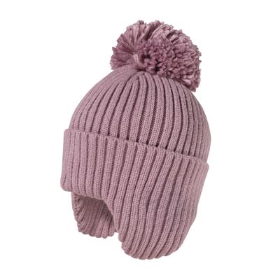 Strickmütze MAXIMO, Jungen, Gr. 49/51, lila (rauchlila), Strick, Materialmix, unifarben, Mützen Strickmütze, wärmend, breiter Umschlag, Ohrenklappen, Bommel