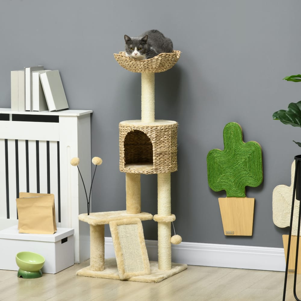 PAWHUT Arbre à chat bois beige Beige 45x116x40cm