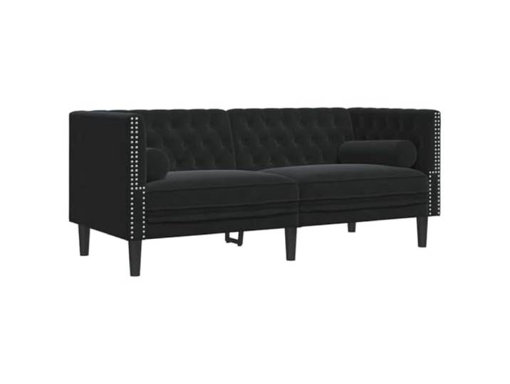TEKGHUT Sofa Schwarz 174 x 74,5 x 70,5 cm Samt Chesterfield-Design, Knopfheftungen, gerollte Arme, Schaumfüllung, Samt-Oberfläche, fürs Wohnzimmer