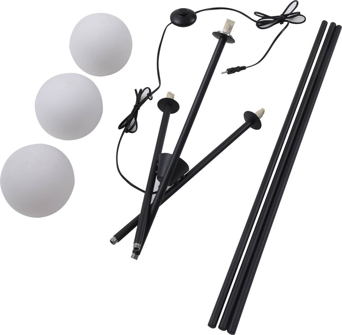 Lucande Visata Tripod Vloerlamp - Modern 3-lichts - Zwart - Metaal en Glas
