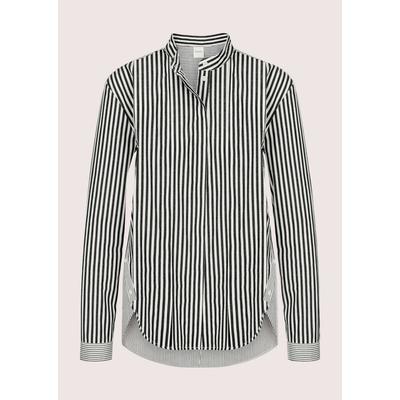 Langarmbluse MADELEINE "Streifenbluse Blusenshirt mit Knopfdetails", Damen, Gr. 36, schwarz-weiß (wollweiß, schwarz), Obermaterial: 100% Baumwolle CO., Modern, gerade, Blusen, Bluse mit seitlicher Naht und fake Knöpfen