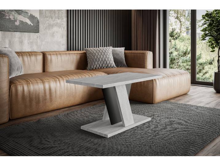 ALTDECOR Couchtisch, Kaffeetisch, ideal als Sofatisch oder Wohnzimmertisch, solide Konstruktion aus Möbelplatte, 110x70x60 cm - Betonoptik K350 / Schwarz - INEYMINI