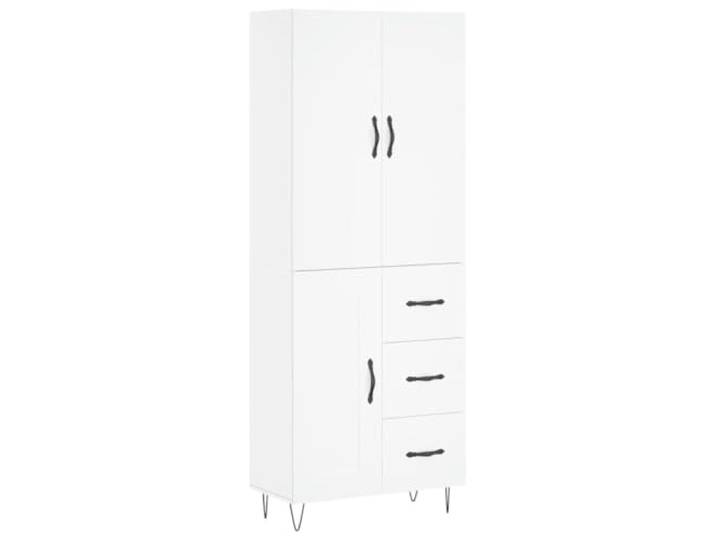 Roanoer Highboard Weiß 69,5x34x180 cm Kommode Schrank aus Holzwerkstoff Eleganter Anstellschrank fürs Wohnzimmer mit stabilen Metallfüßen, viel Stauraum und praktischen Türen für Ordnung.