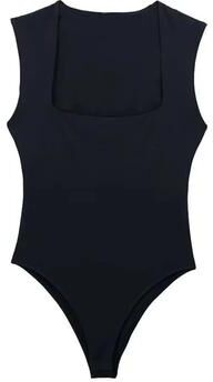 Uplifted Finds Women Square Neck Sleeveless Bodysuit Bodycon Summer Top s black