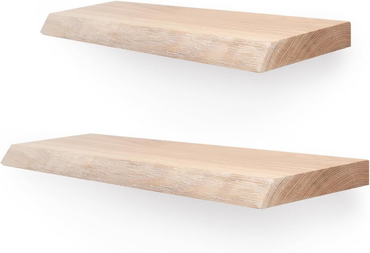 Zwevende houten wandplank van massief eiken in natuurlijke kleur