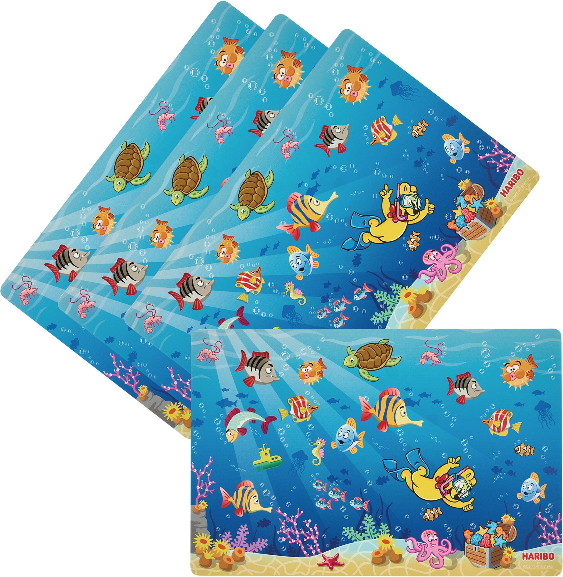 Platzset RITZENHOFF & BREKER "HARIBO Seaworld, 4-teilig, 45 x 30 cm", blau, B:30cm H:2mm L:45cm, Obermaterial: 100% Polypropylen, Platzsets, rutschfest und abwischbar
