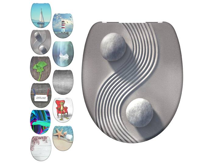 WC-Sitz SCHÜTTE Motiv , grau (yin, yang), B:37,3cm H:4,5cm L:44,8cm, Duroplast, WC-Sitze, WC-Sitz, bruchsicher, kratzfest. Toilettensitz, Absenkautomatik, Standardmass