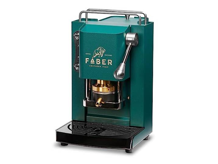 FABER COFFEE MACHINES Modell Pro Mini Deluxe Kaffeepadmaschine für ESE-Pads 44 mm Chrom-Finish Padpresse aus Messing (British Green)