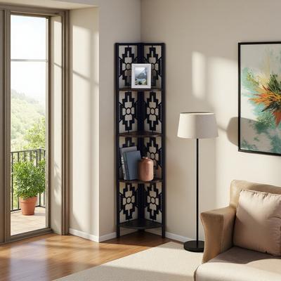 ZWYO HOSIMU 62in Laminate+Metal 4-Tier Corner Etagere Bookshelf, Display Rack with Evenly Spaced Shelves & Transitional Style