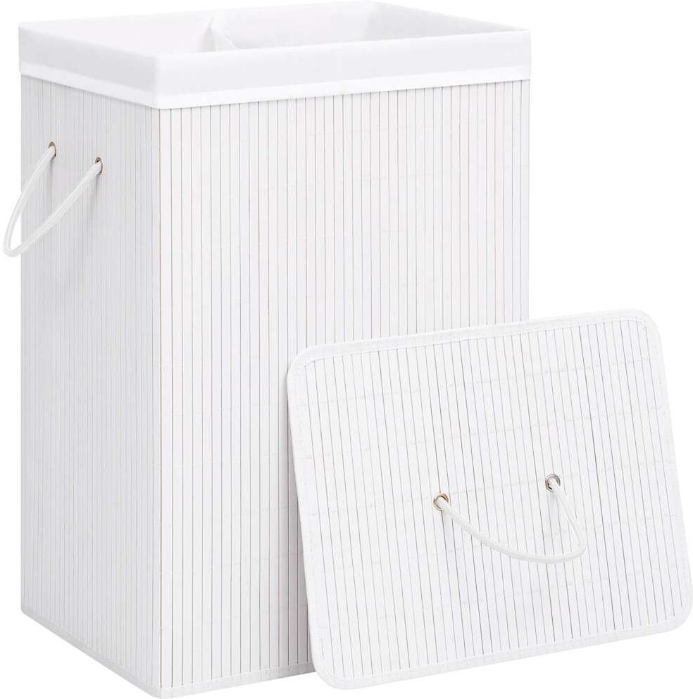 vidaXL Panier à linge avec 2 sections bambou blanc 72 L