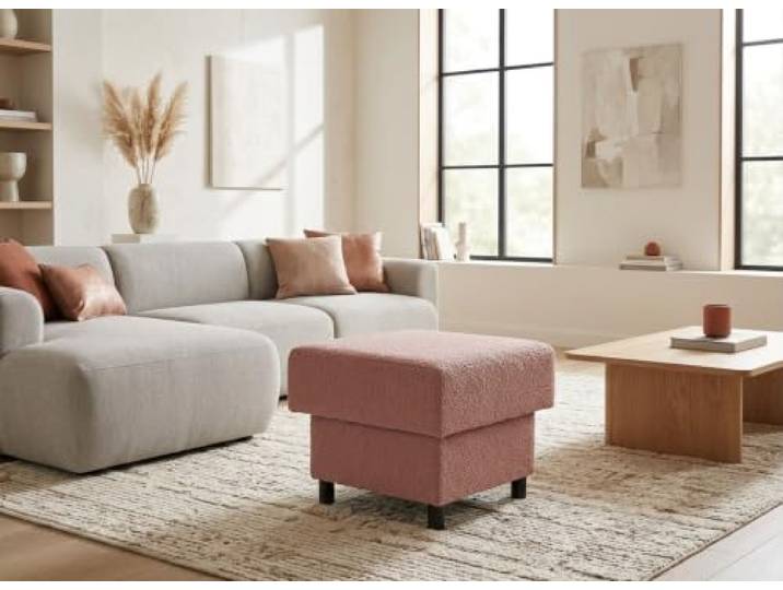 Family Meble Polsterhocker Komo Hunter – Fußhocker mit Stoff-Bezug und Stauraum – Rosa · 46