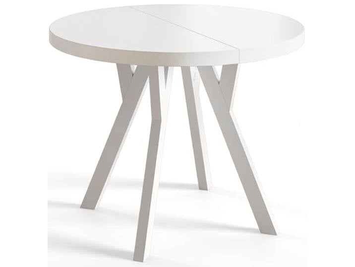 AlpiMeble Esstisch Ausziehbar OVO, 120-220cm, Stabile Beine, Weiß Runder Tisch, Moderner Design, Wohnzimmertisch und Küchentisch, Stabile Konstruktion, Weiße Beine
