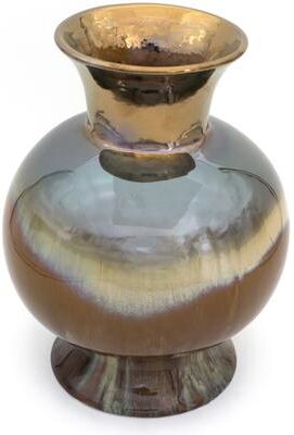 "Euro Ceramica Patina Metallic Ombre Stoneware 12"" Verde Globular Vase"
