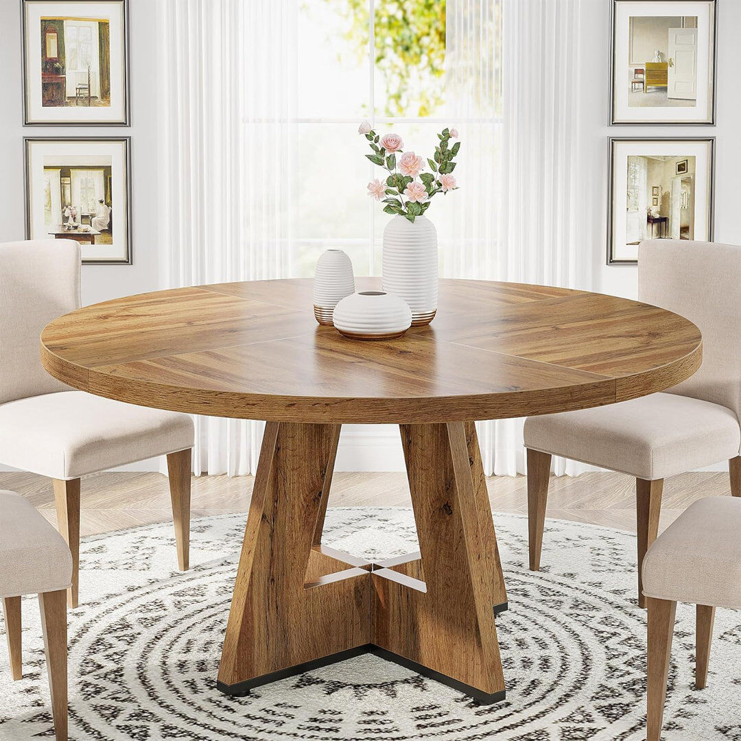 Brambly Cottage 120 cm Round Dining Table for 4 People Wood grain color