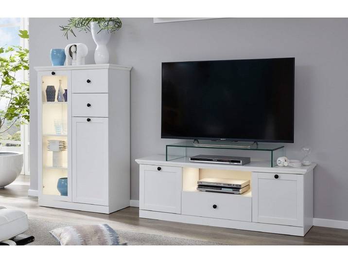 Furnhaus Wohnwand Wohnwand Baxter, weiß, Landhausstil, 2-teilig, (2-St)