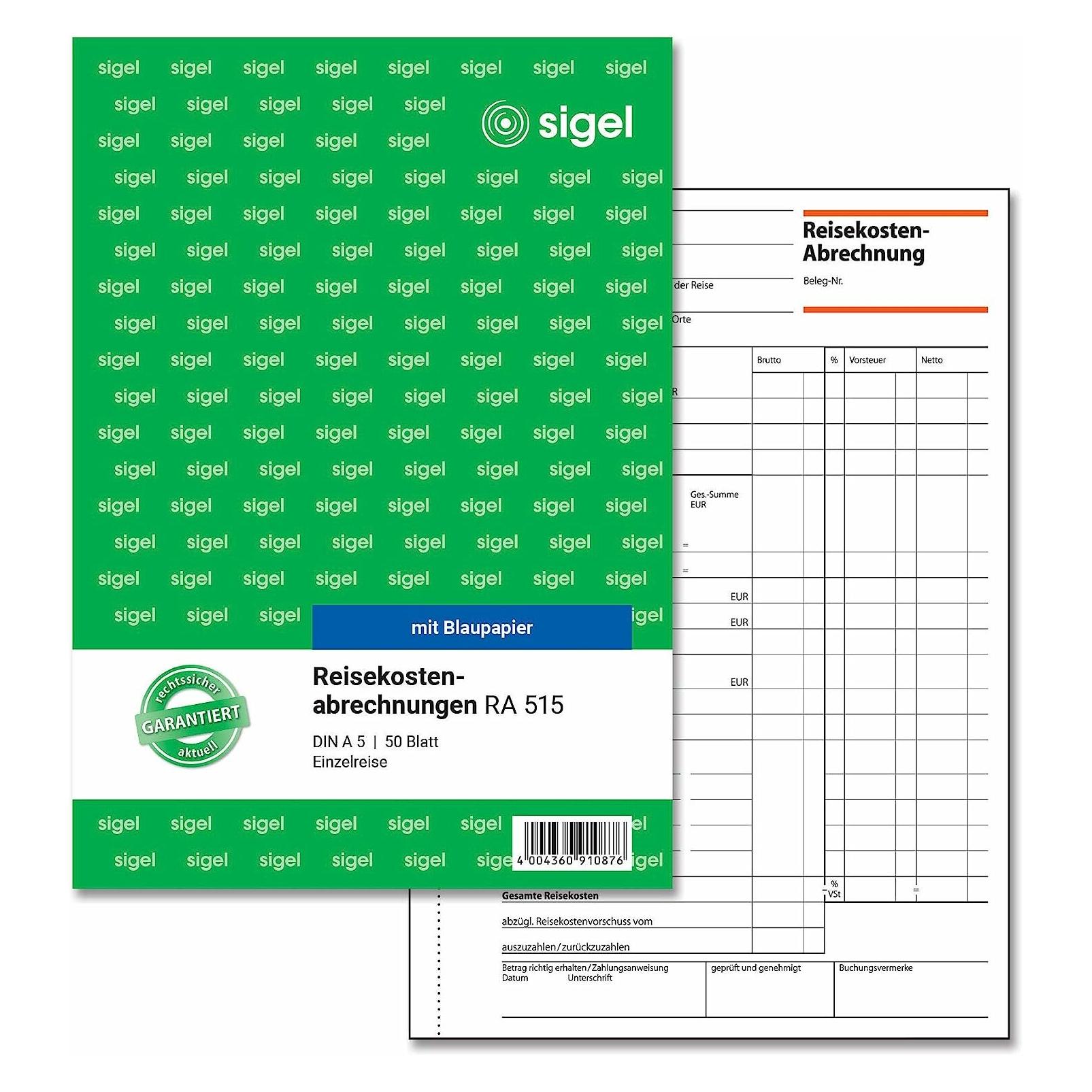 Sigel Formularbuch "Reisekostenabrechnung", A5, 50 Blatt (RA515)