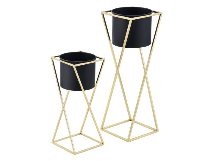 [en.casa] Pflanzenständer-Set 2 Tlg. Mons, Schwarz, Goldfarben, Metall, 24x70x24 cm, Dekoration, Blumen & Blumentöpfe, Übertöpfe