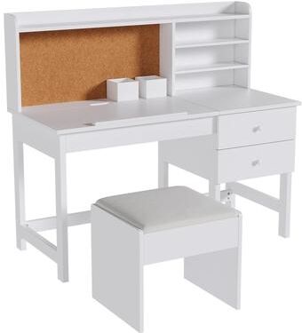 Garvee Adjustable Tilt Kids Desk and Chair Set - Wooden Study Table with Drawer, Cork Board & Hutch - Student Writing Desk
