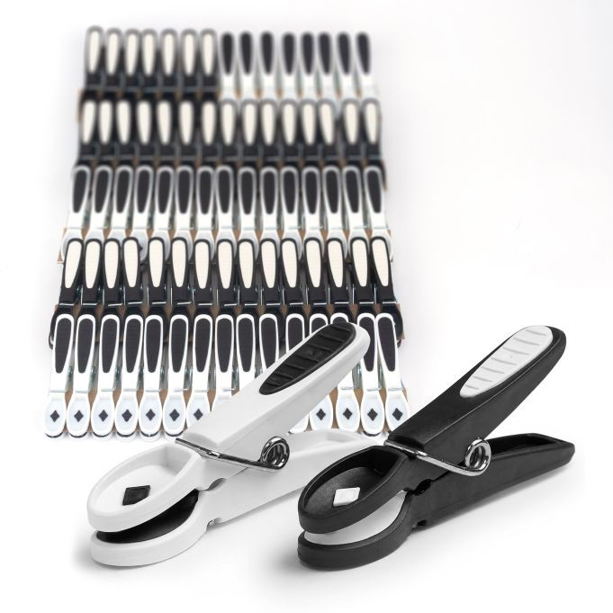 Relaxdays Wasknijpers Soft-Grip, 75 stuks, zwart/wit