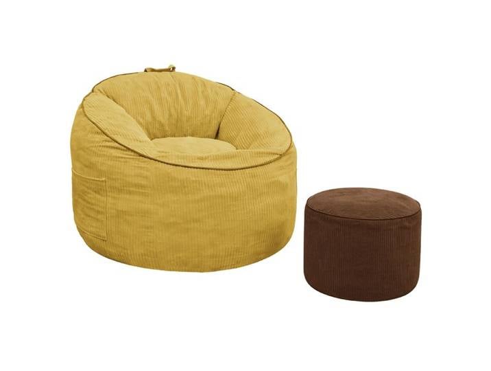 Zitty fauteuil pouf ergonomique jaune pouf en flanelle avec repose-pieds poche latérale 103x95x80cm