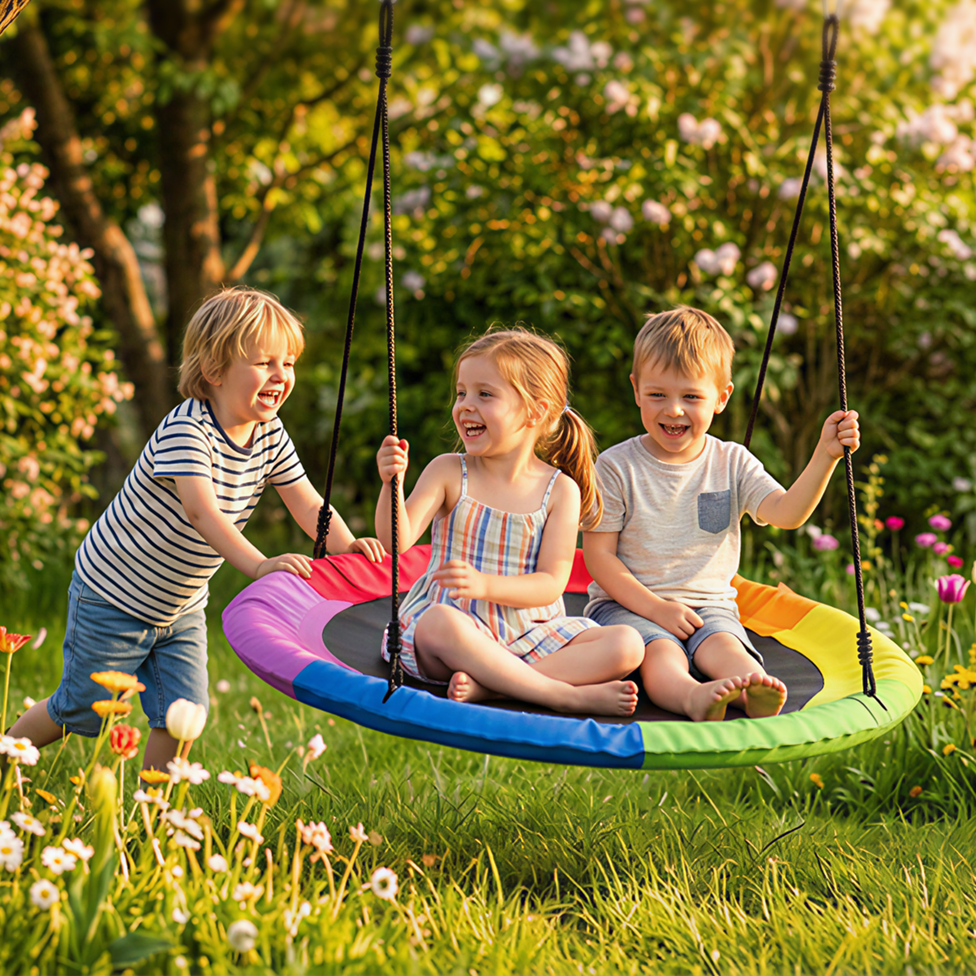 Aiyaplay Altalena Nido per Bambini 3-8 Anni con Corde e Cinghie, in PE e Tessuto Oxford, 100x100x180 cm, Multicolore   Aosom Italy