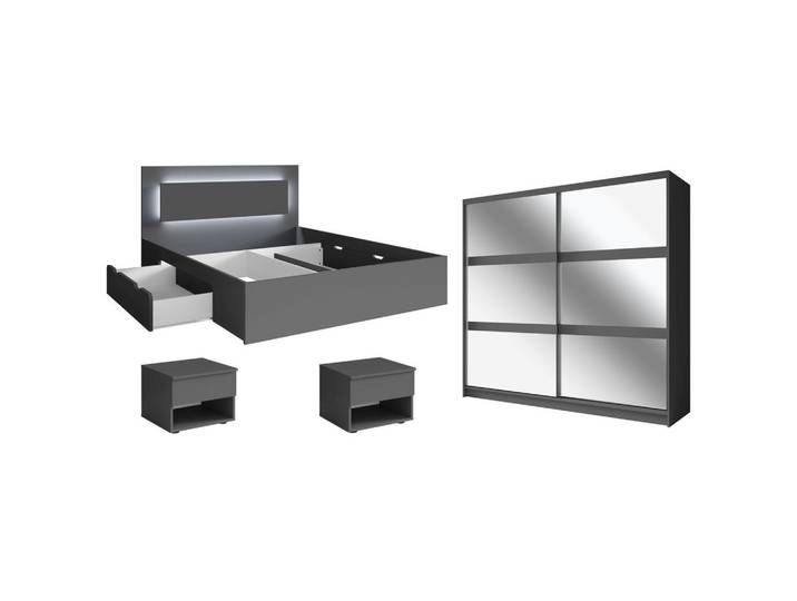 Feldmann-Wohnen Schlafzimmer-Set Fino graphit 4-teilig, Grau, Holz, 10 Fächer, Rechteckig,Rechteckig, 180x200 cm, Schlafzimmer, Betten