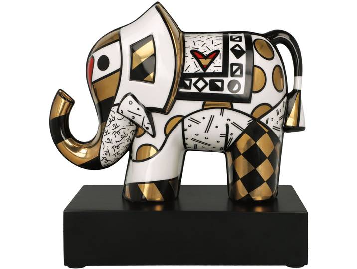 Sammelfigur GOEBEL Figur Romero Britto - Golden Great India 2 , gold (goldfarben), B:12cm H:22cm T:22,5cm, Porzellan, Dekofiguren, Sammelfigur