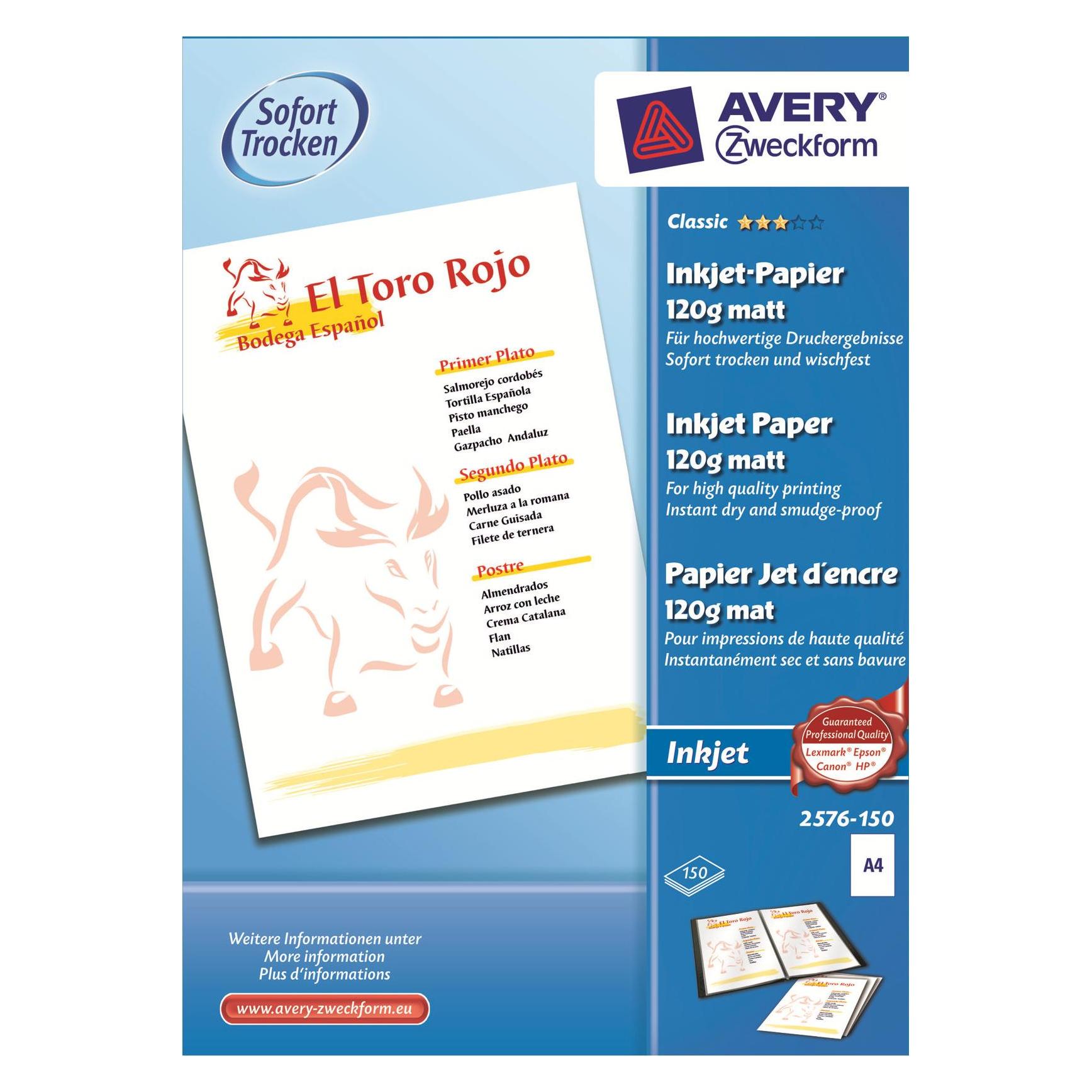 Avery Classic Inkjet Papier A4 (A4, 150 Blätter, 120 g/m²) (2576-150)