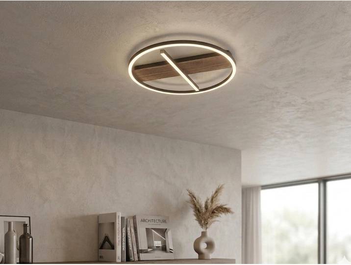 Moderne LED Deckenleuchte Metall in Holzoptik, 3 Lichtfarbe einstellbar Ø 50cm