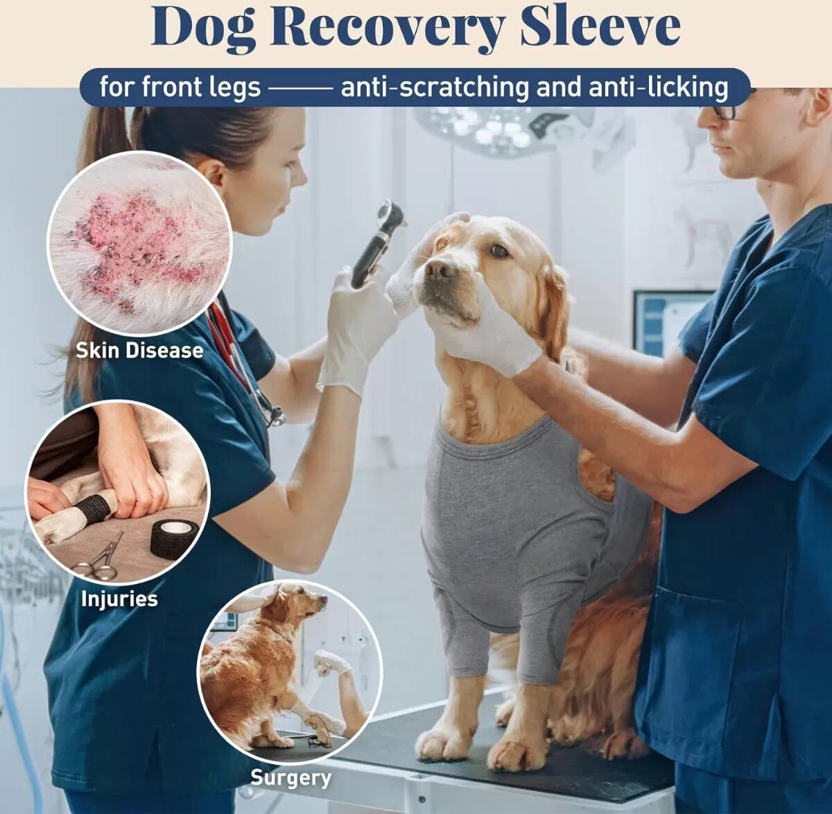 INF Grauer Hundebeinschutz Ärmel - Frontbeinprotektor für Hunde, Postoperative Erholung M