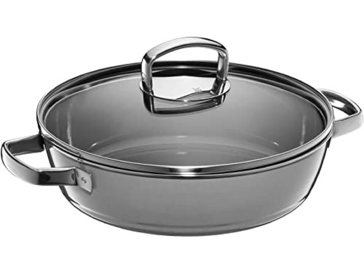 WMF Fusiontec Mineral Schmorpfanne 28 cm Induktion, Bräter mit Glasdeckel, Schmortopf 4,1l, hoher Rand, High-Tech Keramik, kratzfest, grau