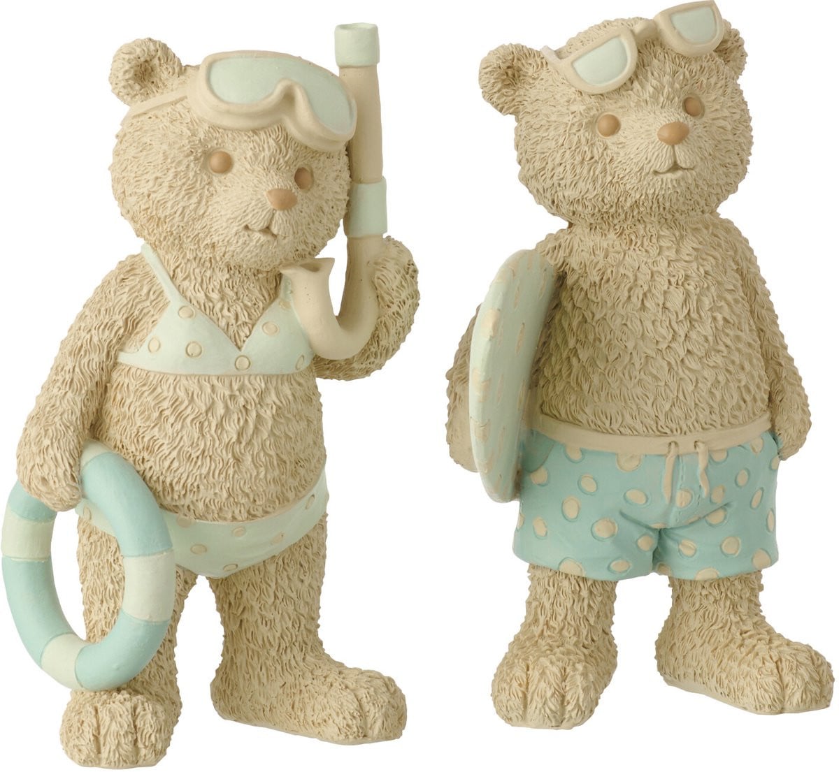 J-Line Decoratie Beer en Strandmeisje/Jongen - Set van 2 - Polyresin - Beige/Lichtblauw - Small