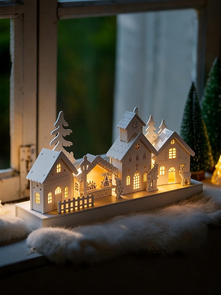 Houten licht huisje met LED-verlichting voor kerstdecoratie binnen