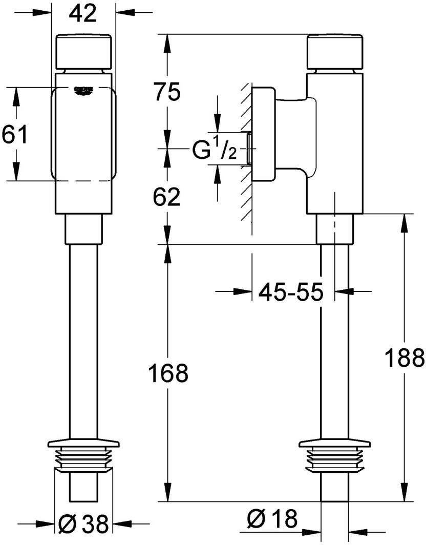 Grohe Urinal-Druckspüler Rondo 37339 mit integrierter Vorabsperrung chrom 37339000