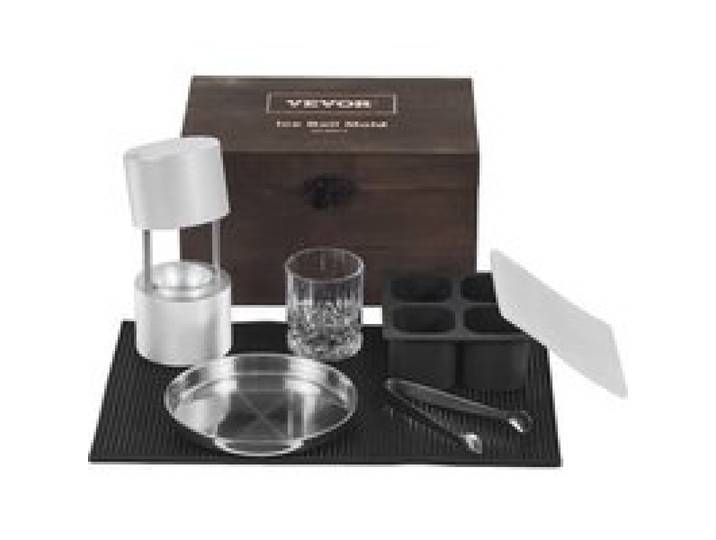 VEVOR Eiswürfelbereiter Eiswürfelformen Satz 60 mm, Eiswürfelform Eiskugelform mit Tropfschale & Eiszange & Glas, Strapazierfähige Eiswürfelformen Eiswürfelbehälter Silber Whisky, Americano