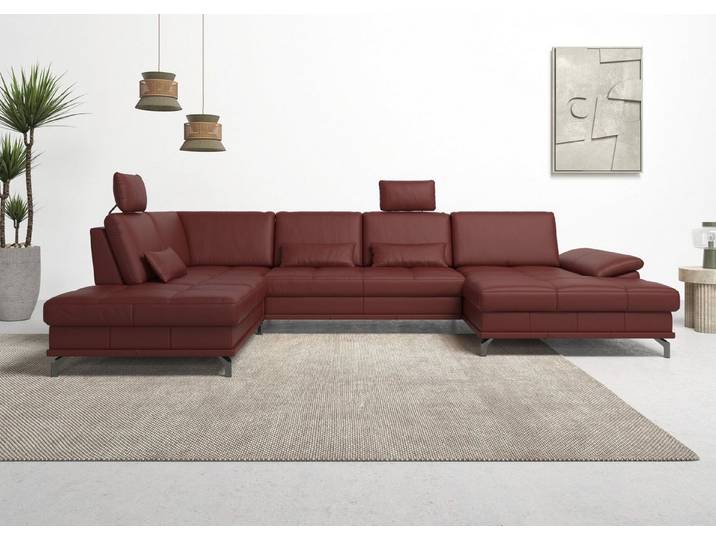 OTTO home Wohnlandschaft Costello U-Form, Sitztiefen- & Armteilverstellung, 3 Nierenkissen, optional Schlaffunktion & Stauraum, Federkern, Leder