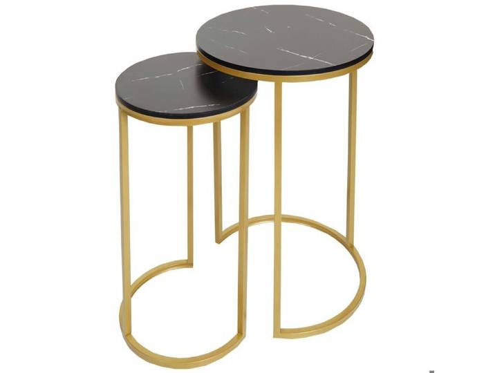 Lot de 2 tables d appoint table de chevet aspect marbre MDF noir et dore 04_0007448