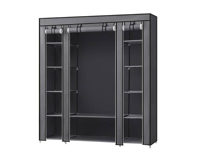 JOYFURNOS Armoire en tissu portable grise – Cadre en métal, 45*150*175 cm, 12 compartiments de rangement, Portant à vêtements avec housse en tissu non tissé – Organisateur peu encombrant pour chambre