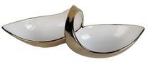 Classic Touch "White Porcelain Double Snack Bowl with Gold, 13""L"
