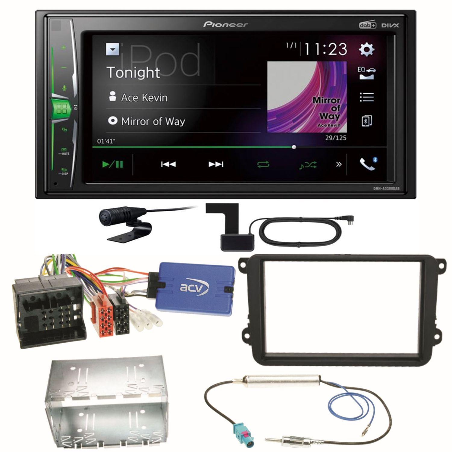 Pioneer DMH-A3300DAB Bluetooth WebLink USB Einbauset für Beetle Jetta Sharan T5