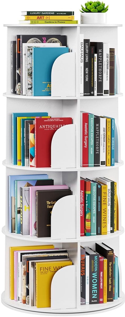 Unyqoos Ronde draaibare boekenkast met vier niveaus voor compacte opslag