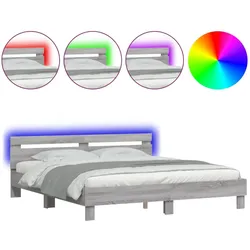 vidaXL Bettgestell mit Kopfteil und LED-Beleuchtung Grau Sonoma