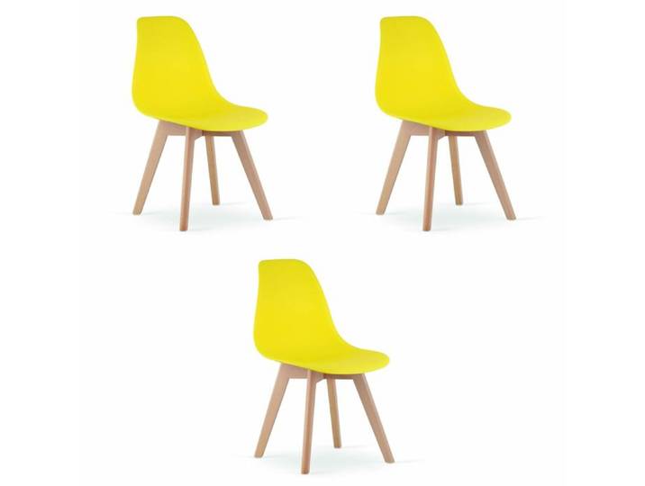 Lot de 3 Chaises Kito en Polypropylène Jaune avec Pieds en Bois de Hêtre - Réf. VK8681847484905