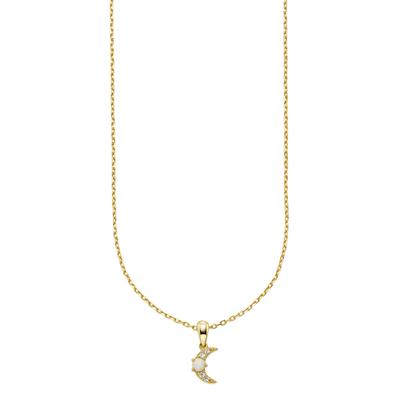 Kette mit Anhänger FIRETTI "Schmuck, Geschenk, Kette gelbgoldfarben vergoldet mit Anhänger Mond", gold (gelbgoldfarben, kristallweiß, natur), Halsketten, Damen, Silber 925 (Sterlingsilber), L: 45 B: 1mm, mit Zirkonia (synth.), Opal (synth.), B:1mm