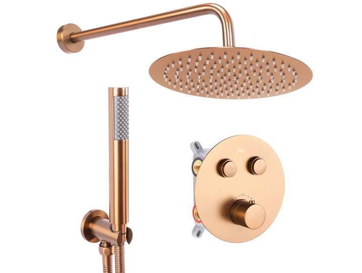 Set De Douche Lungo Or Brossé + Thermostat + Boîte