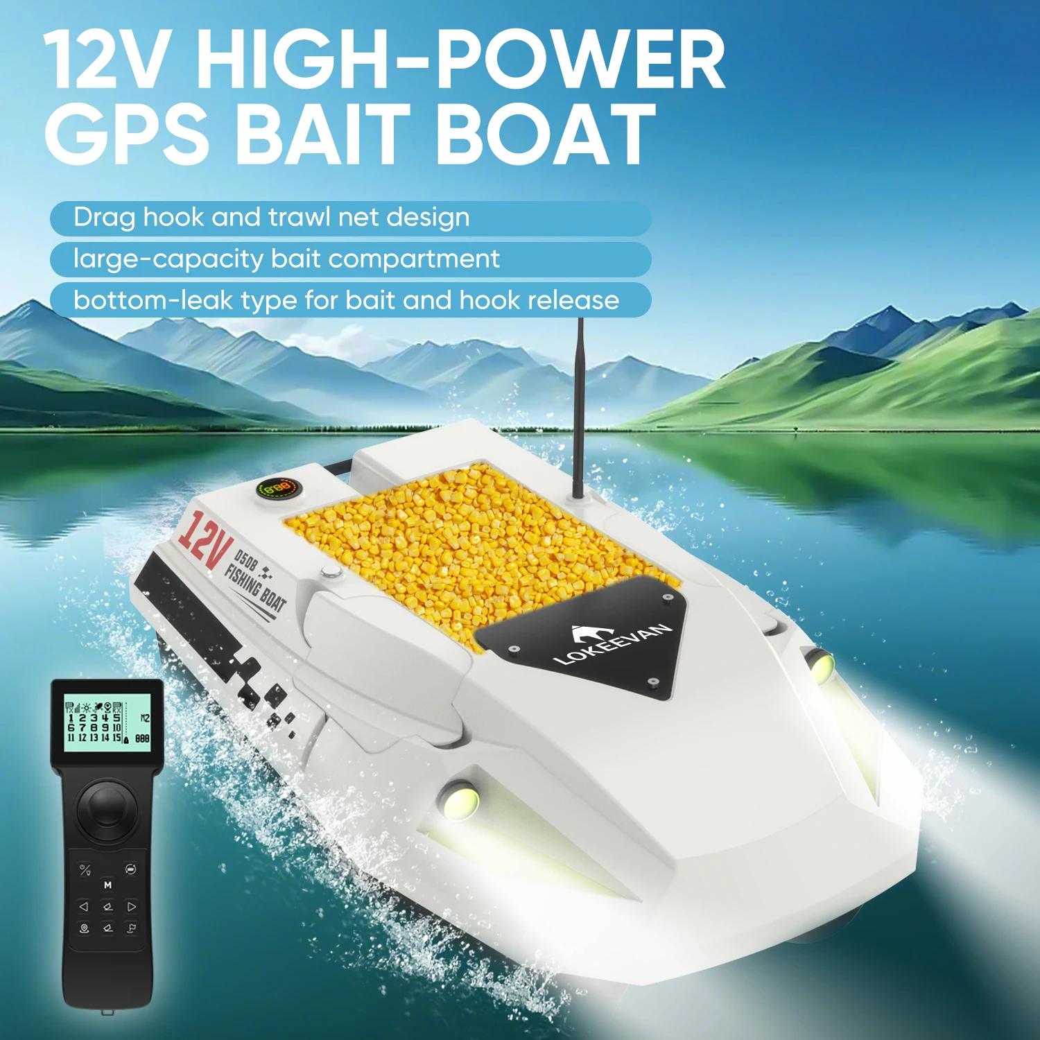 Futterboot D50B GPS 2 × 15.600 mAh - GPS- und Beidou-Navigation - 500 m Reichweite - Automatische Rückkehr - 2 kg Kapazität - 2 m/s Geschwindigkeit - Weiß